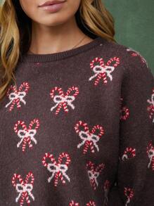 WESTFADE Áo len dài tay cổ tròn họa tiết nơ kẹo mía - Nhiều màu - Xem 2