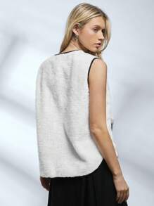 SHEIN EZwear Women's New Autumn And Winter Color Block Lamb Wool Conforms To Simple Daily Plush Vest - Black - View 3