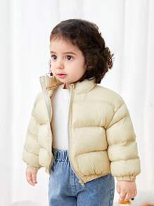 SHEIN Babygirl Cute Versatile Warm Solid Color Fleece Jacket, Autumn/Winter - Apricot - View 3