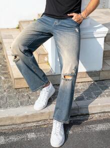 Manfinity LEGND Plus Size Men's Simple Front Button Pocket Casual Denim Jeans