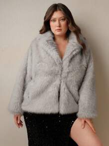 Anewsta Veste ample élégante à col bouffant et manches longues, pour l'automne/l'hiver, grande taille