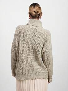 SHEIN Cottnline Kvinnor Enkel höghalsad långärmad enfärgad casual topp, dagligt slitage - Beige - Visa 7