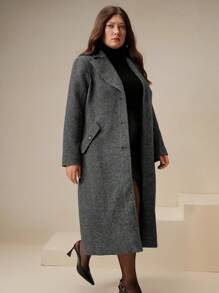 Anewsta 秋冬季大码女式休闲粗花呢大衣