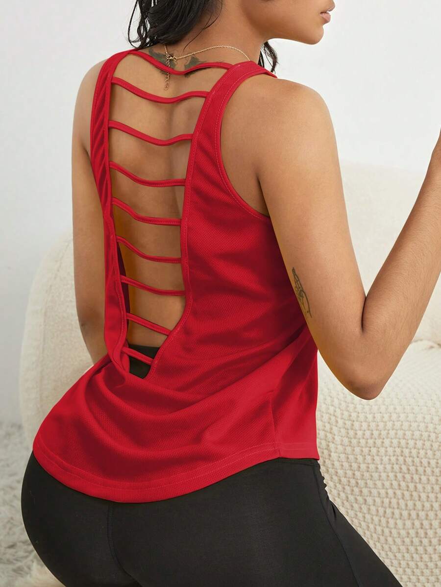 Easithlete Áo thun thể thao lưng lưới, in chữ rỗng, áo ba lỗ tập luyện - Đỏ - Xem 1