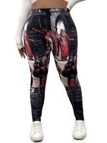 Flirla Plus Size Women Figure Printed Elastic Waist Casual Leggings