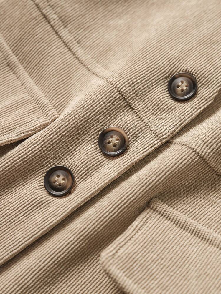 Women Corduroy Decor Pocket Vest Jacket