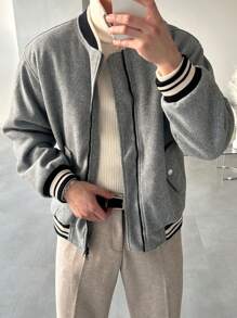 DAZY Men's Color Block Patchwork Front Zipper Pocket Long Sleeve Jacket Fall,Winter Business Attire - Grey - View 3