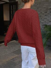 DAZY 女士休闲马图案圆领长袖针织红色毛衣，秋冬，秋季女装 - 紅色 - 查看 4