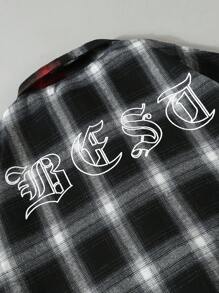 SHEIN Teenage Fashion Black & Red Plaid Long Sleeve Shirt, Spring/Summer