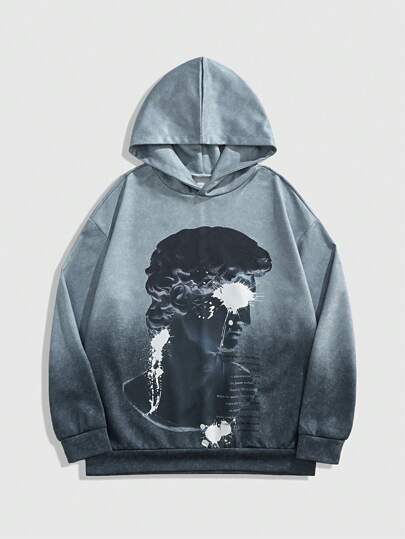 Street Life Felpa con cappuccio casual a maniche lunghe con stampa grafica per uomo, adatta per uso quotidiano