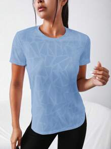 SHEIN Sport Studio Maglietta da donna a maniche corte, con stampa grafica alla moda, ampia e comoda, top da allenamento
