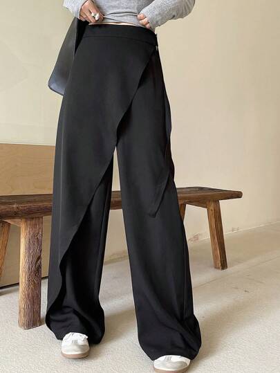 DAZY Women's Plain Color 2 In 1 Belted Loose Wide Leg Casual Pants For Summer