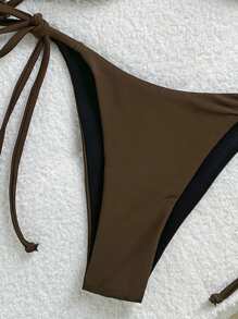 Casual Holiday Solid Color Spaghetti Strap Chest Stars Decor Women's Summer Bikini Swimwear Set