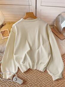 SHEIN LUNE Christmas Sweater Women's Solid Color V-Neck Button Front Casual Cardigan - White - View 2