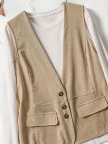 EMERY ROSE Women Corduroy Decor Pocket Vest Jacket
