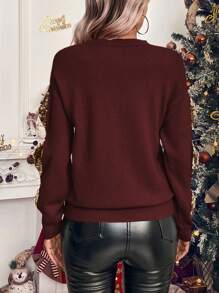 SHEIN Clasi Suéter de manga larga con lazo y diseño de lentejuelas, casual de Navidad, otoño/invierno
