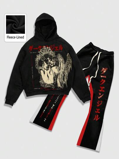 Street Life 2pcs/Set Men's Streetwear Print Sweatshirt And Sweatpants Two Pieces Outfit, Suitable For Spring/Summer