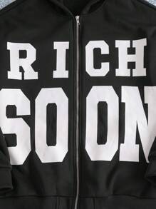 Men's Letter Print Hooded Zip-Up Long Sleeve Sweatshirt Sweatshirt - Black - View 4