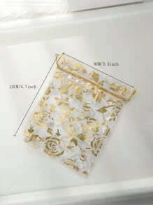 SHEIN 10/20 PCS Gold Foil Floral Drawstring Gift Bags 9x12cm - Christmas Candy Jewelry Pouches For Wedding, Birthday, Party Favors, Xmas Gift Wrapping With Metallic Print & String Closure - White - View 3