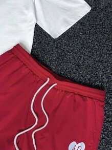 Manfinity VCAY Men's Loose Heart Print Crew Neck Short Sleeve T-Shirt Set, Suitable For Summer