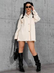 SHEIN EZwear 女士纯色牛仔夹克，休闲时尚，适合日常穿着 - 杏色 - 查看 4