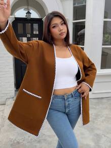 INAWLY Plus Size Women Contrast Color Block Vintage Soft Jacket, Autumn/Winter