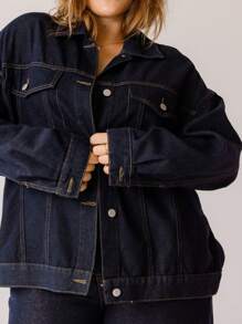 Aralina Chaqueta vaquera clásica casual con botones, talla grande
