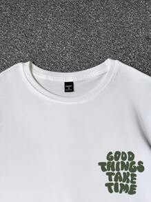 Manfinity Hypemode Men T-Shirts Fit Crew Neck Short Sleeve Graphic Tee Letter Graphic Casual Summer Slogan T Shirt - White - View 4