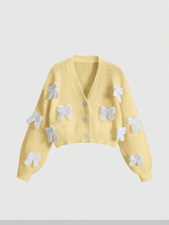 Kawaii Cárdigan con lazo 3D adorable para mujer, versátil, para niñas