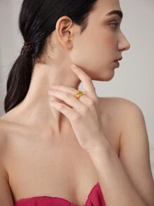 MOTF PREMIUM Anillo abierto con trenzado dorado de 18 quilates - Dorado - Ver 2