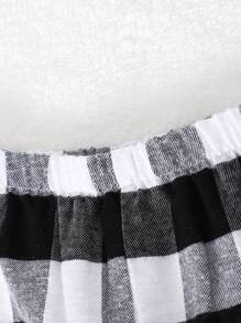 SHEIN Leap Crew 2 件装男婴都市简约圆领半开前长袖 T 恤和格子图案裤子休闲舒适家居服睡衣套装