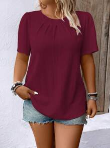 EMERY ROSE Plus Size Solid Color Puff Sleeve Casual Blouse