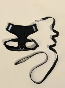 Harnais et laisse anti-fugue pour chat - Gilet maillé doux et réglable réfléchissant, harnais anti-fugue respirant pour chats, chatons, lapins (Noir)