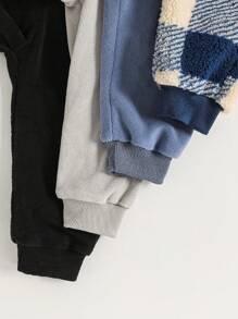 3 pièces Pantalons amples texturés en polaire pour bébés garçons, modèle simple et en bleu, noir, gris et à carreaux. Tenue d'intérieur chaude - Multicolore - Voir 5
