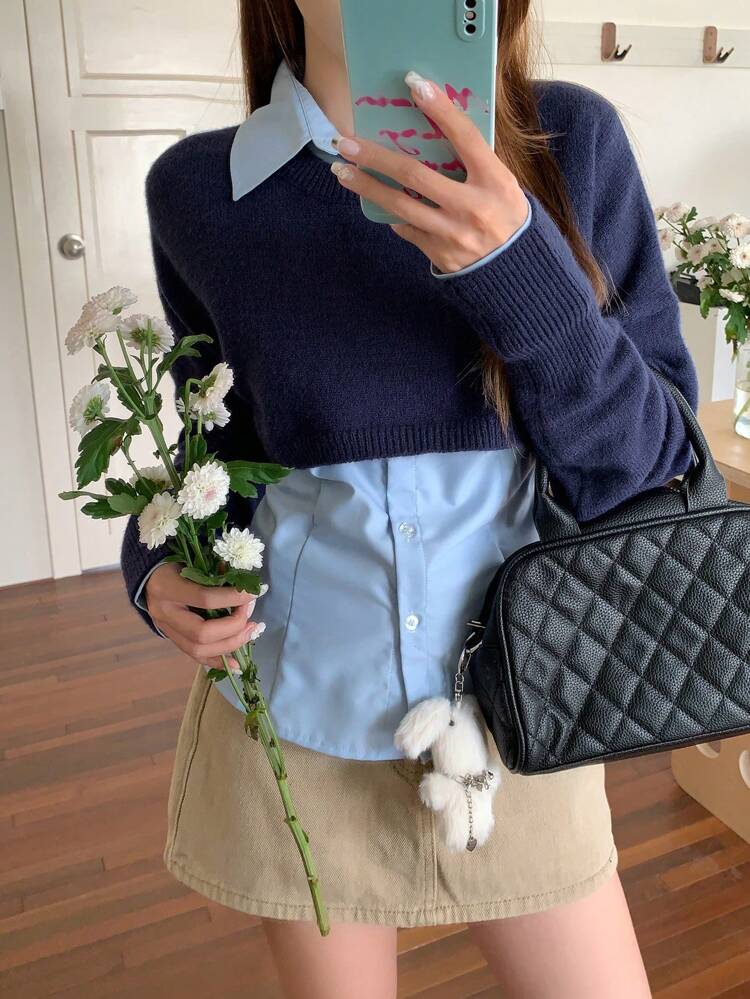 Women's Crew Neck Short Cropped Knit Sweater,Fall Clothes