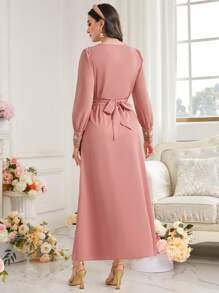 Al Najma Váy thắt lưng thêu hoa cho nữ, Đầm dự tiệc tối thanh lịch - Hồng - Xem 2