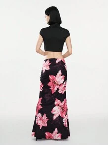 TRNVIE 1 chiếc váy bodycon đuôi cá họa tiết hoa thanh lịch cho nữ, váy dự tiệc gợi cảm cho mùa thu/đông - Hồng - Xem 2