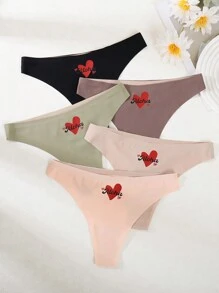 5pcs/Pack Women's Seamless Heart Design Thong Panties - Multicolor - View 1
