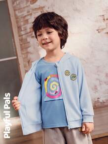 SHEIN 1 Pc Young Boys Coats Lion Embroidery Badge Hooded Basic Casual Cute/Vintage/Casual/Outings Autumn/Winter/Spring Suitable For School And Outings - Baby Blue - View 8