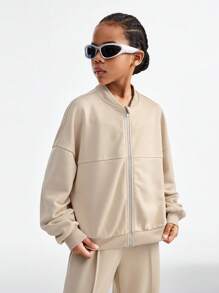 Coolane Kids Tween Girls 2pcs Set Casual Solid Color Jacket And Pants