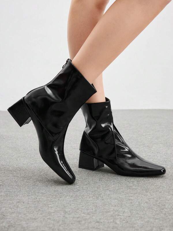 CUCCOO BIZCHIC Women's Fashion Chunky Heel Pointed Toe Side Zipper Ankle Boots For Christmas And New Year Holiday