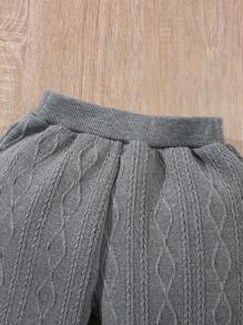 SHEIN Set de 2 piezas de chaqueta de punto de jacquard y pantalones casuales para niña, para primavera/otoño