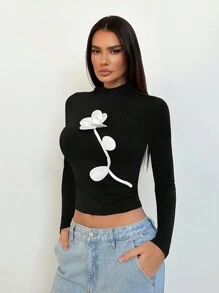 SHEIN Tall 女士优雅复古风格花卉 3D 印花长袖修身 T 恤