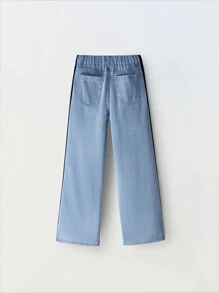 SHEIN Explorewe Retro American Street Black & White Stripe Patchwork Loose Comfortable Casual Wide Leg Jeans For Teen Girls