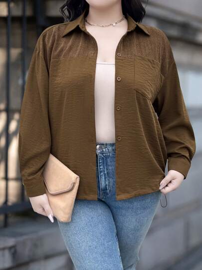 SHEIN LUNE 秋季大码纹理拼接休闲夹克