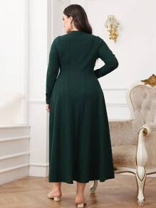 Mulvari Vestido casual de manga larga de cuello redondo de unicolor con abertura frontal ligeramente sexy para mujer talla grande, otoño