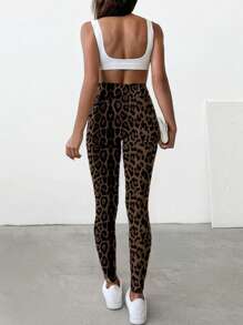 SHEIN SXY Leopard Print High Waist Skinny Leggings For Women, Ankle Length, Suitable For Spring & Autumn - Multicolor - View 2