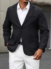 Manfinity Mode Plus Size Men's Solid Color Contrast Collar Long Sleeve Casual Business Suit Jacket, Autumn