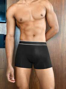 3pcs Men Solid Color Patchwork Minimalist Boxer Briefs, Casual Daily Wear