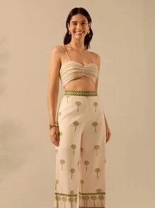 CAJUNI 女式波西米亚风热带椰子树印花休闲宽松阔腿裤，夏季海滩 - 彩色 - 查看 6